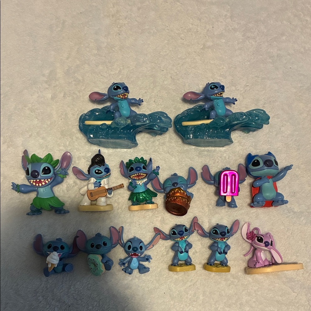 Disney Stitch Figures Lot Including Angel & Surfing Stitch + New Stitch Plush